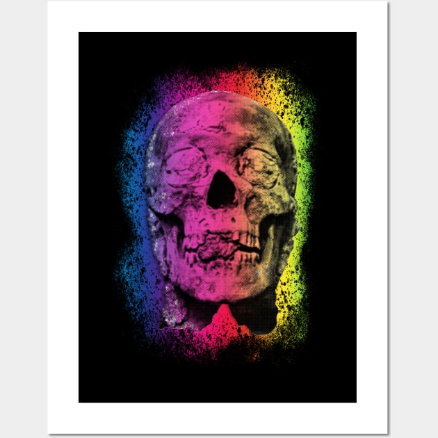 Scary Skull Head Rainbow Gradient Pastel Goth Creepy Halloween Wall Art by graphicbombdesigns